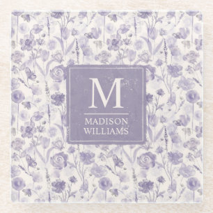 Dessous-de-verre En Verre Motif floral aquarelle violet lavande