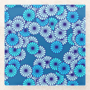 Dessous-de-verre En Verre Motif floral Art Déco - nuances de bleu