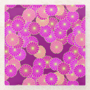 Dessous-de-verre En Verre Motif floral Art Déco - nuances de violet, corail