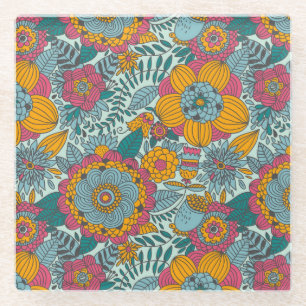 Dessous-de-verre En Verre Motif floral coloré