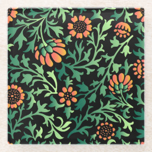 Dessous-de-verre En Verre Motif floral complexe avec feuilles vertes