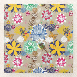 Dessous-de-verre En Verre Motif floral dans le rétro style 3