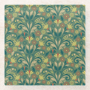 Dessous-de-verre En Verre Motif floral élégant en jaune et rouge sur fond ve