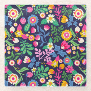 Dessous-de-verre En Verre Motif floral exotique peint à la main