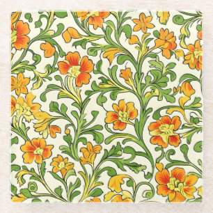 Dessous-de-verre En Verre Motif floral orange et jaune Art Nouveau