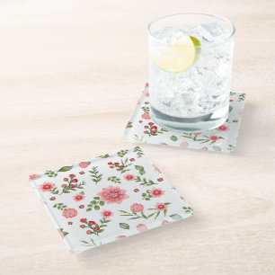 Dessous-de-verre En Verre Motif floral rose élégant