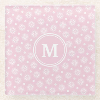 Dessous-de-verre En Verre Motif Floral Rose Et Blanc