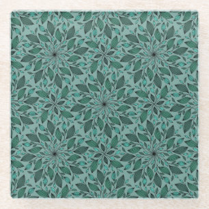 Dessous-de-verre En Verre Motif floral sarcelle élégant avec mandala de feui