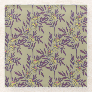 Dessous-de-verre En Verre Motif floral vibrant avec des marguerites jaunes 