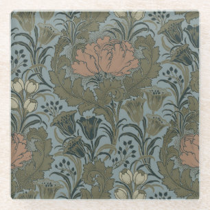 Dessous-de-verre En Verre Motif floral victorien antique terre cuite sauge