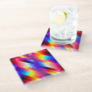 Dessous-de-verre En Verre Motif géométrique abstrait de couleur vive