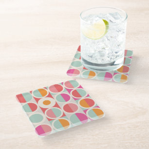 Dessous-de-verre En Verre Motif géométrique rose orange