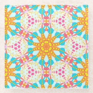 Dessous-de-verre En Verre Motif géométrique Tribal Sunshine Aqua Pink Gold