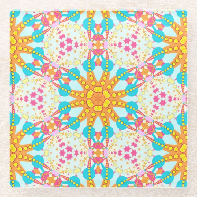 Dessous-de-verre En Verre Motif géométrique Tribal Sunshine Aqua Pink Gold (Devant)