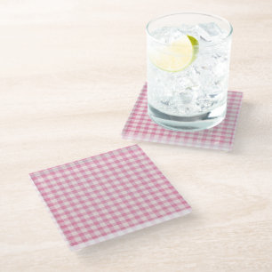 Dessous-de-verre En Verre Motif Gingham Rose Bébé