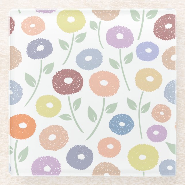 Dessous-de-verre En Verre Motif grandes fleurs floues Pastels sur fond blanc (Devant)