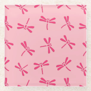 Dessous-de-verre En Verre Motif japonais de libellules, Coral clair rose