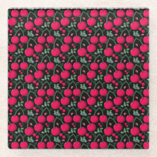 Dessous-de-verre En Verre Motif joli de cerise Cerise rouge sans couture