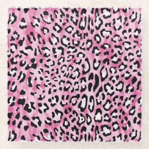 Dessous-de-verre En Verre Motif Léopard Blanc Rose.