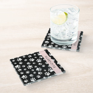 Dessous-de-verre En Verre Motif mâle, Patrouilles de chien, Noir et Blanc, V