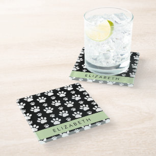 Dessous-de-verre En Verre Motif mâle, Patrouilles de chien, Noir et Blanc, V
