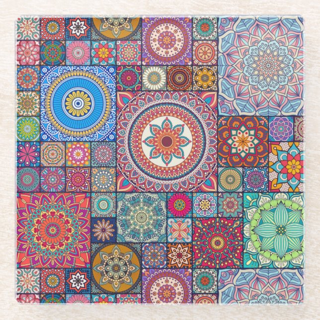 Dessous-de-verre En Verre Motif Mandala (Devant)