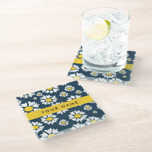 Dessous-de-verre En Verre Motif Marguerite, Marguerites Blanches, Votre Nom