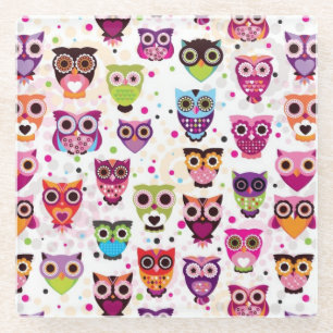 Dessous-de-verre En Verre Motif mignon d'arrière - plan de hibou pour des