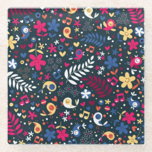 Dessous-de-verre En Verre motif mignon d'oiseaux et de fleurs
