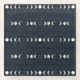 Dessous-de-verre En Verre Motif Minimaliste des Phases Lunaires avec Étoiles