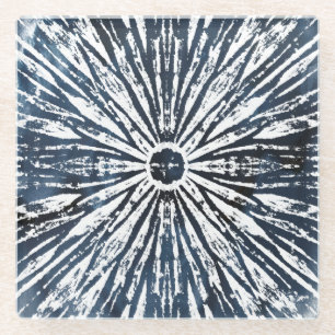 Dessous-de-verre En Verre Motif radial Indigo Ink