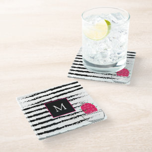 Dessous-de-verre En Verre Motif rayé Cactus rose monogramme