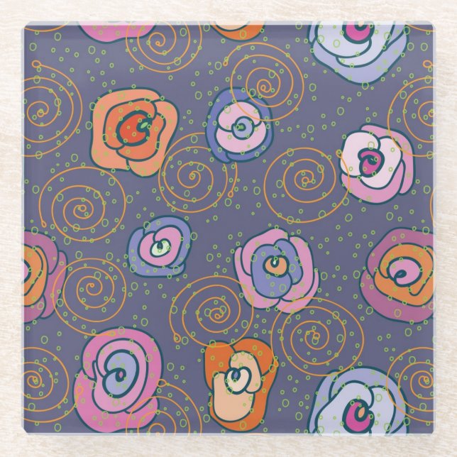 Dessous-de-verre En Verre Motif rose de champ de résumé (Devant)