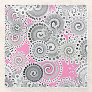 Dessous-de-verre En Verre Motif, rose et gris
