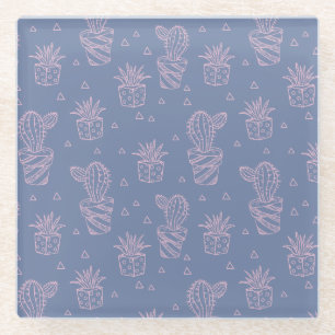 Dessous-de-verre En Verre Motif rose et pourpre de cactus de bande dessinée