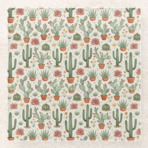 Dessous-de-verre En Verre Motif sans couture de cactus de désert succulent