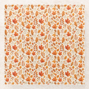 Dessous-de-verre En Verre Motif sans couture de feuilles d'automne chaudes