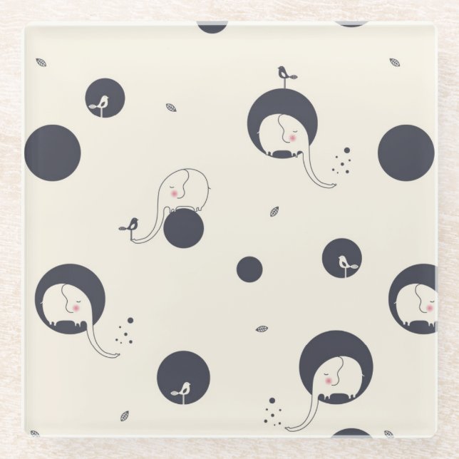 Dessous-de-verre En Verre Motif timide d'éléphant (Devant)