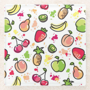 Dessous-de-verre En Verre motif tiré par la main de fruits