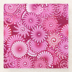 Dessous-de-verre En Verre Motif tourbillon fractal, magenta, rose, bordeaux