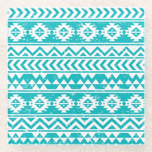 Dessous-de-verre En Verre Motif tribal Turquoise Grunge Aztec (Devant)