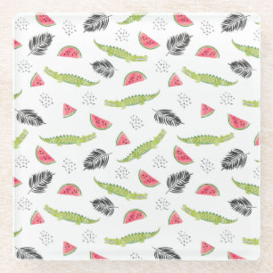 Dessous-de-verre En Verre Motif Tropical Watermelon & Crocodile