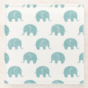 Dessous-de-verre En Verre Motif Turquoise Cute Elephant