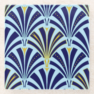 Dessous-de-verre En Verre Motif ventilateur Art déco - cobalt et bleu ciel