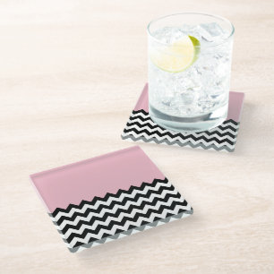 Dessous-de-verre En Verre Motif Zigzag noir et blanc, Chevron, rose