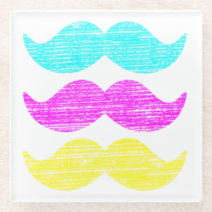 Dessous-de-verre En Verre Moustaches jaunes Cyan Magenta (style presse-lettr