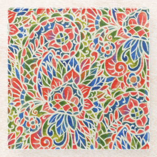 Dessous-de-verre En Verre Multicolore Paisley Imprimer Motif Batik