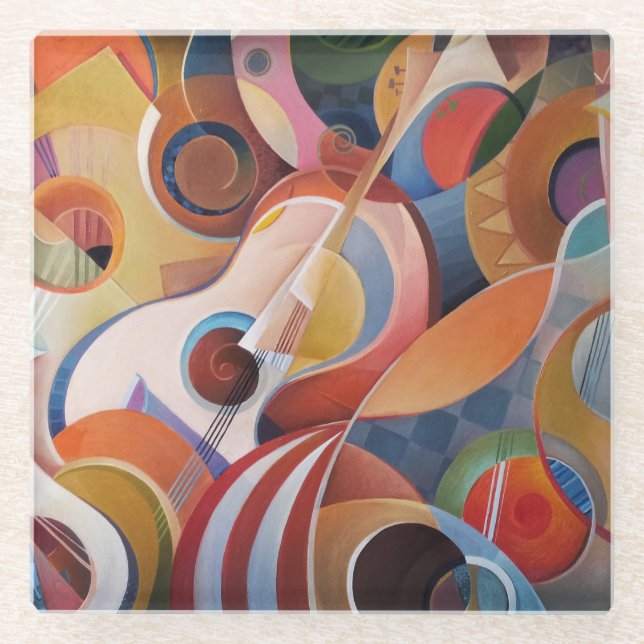 Dessous-de-verre En Verre Musique artisanale peinture Abstraite (Devant)