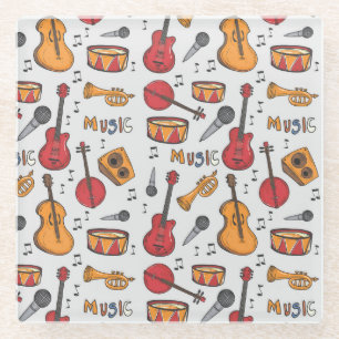 Dessous-de-verre En Verre Musique cool Thématique Banjo Drums Guitare Violon
