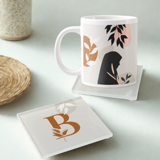 Dessous-de-verre En Verre Muslim Woman Monogram Glass Coaster Boho Hijabi